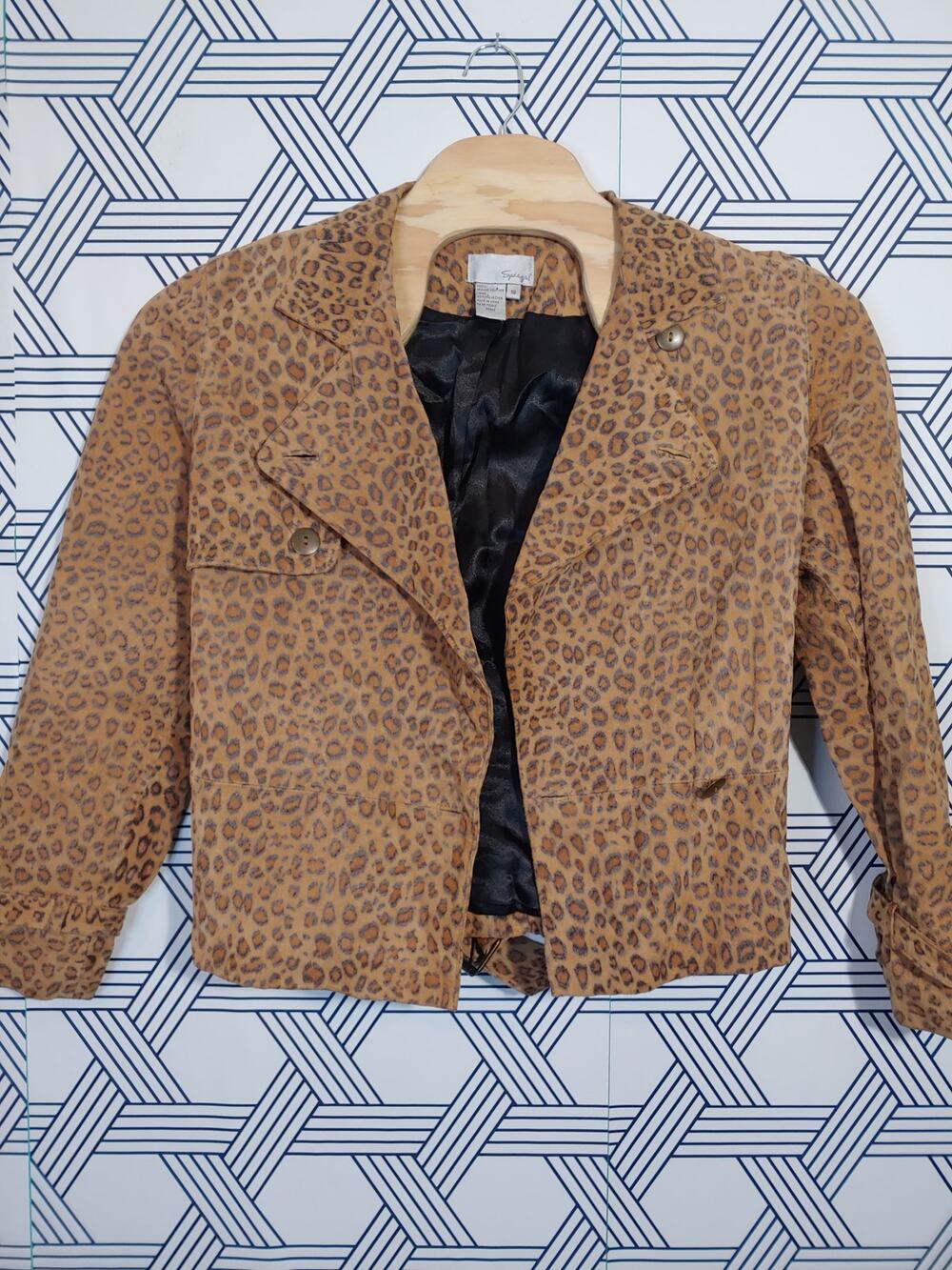 Womens Leather Cheetah Print Vintage belted Jacket Size 18 Mob Wife Y2K